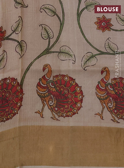 Pure Tussar silk saree dark pink and cream with allover zari checked pattern and zari woven border
