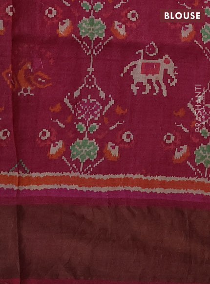 Pure Tussar silk saree mustard yellow and dark pink with allover zari checked pattern and zari woven border