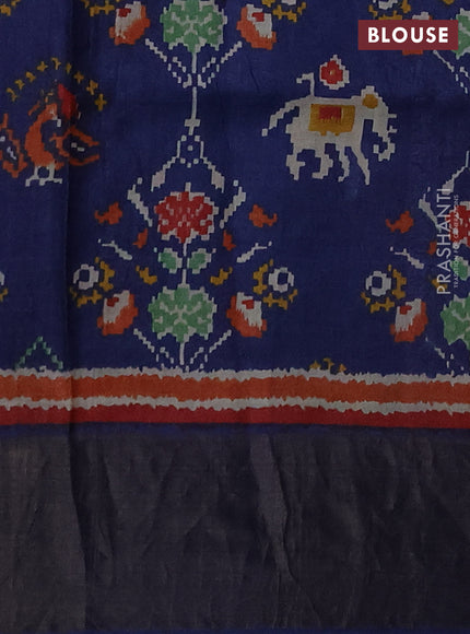Pure Tussar silk saree orange and blue with allover zari checked pattern and zari woven border