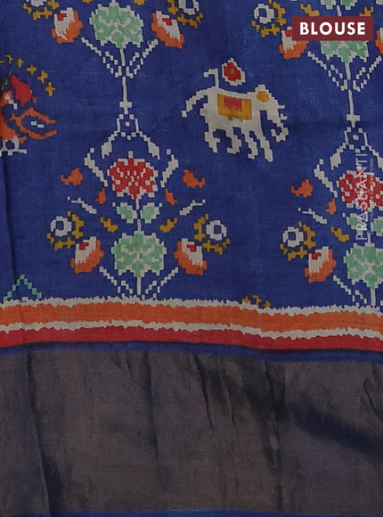 Pure Tussar silk saree light green and blue with allover zari checked pattern and zari woven border