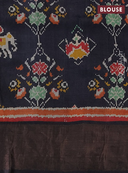 Pure Tussar silk saree beige and black with allover zari checked pattern and zari woven border