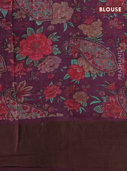 Pure Tussar silk saree magenta pink and deep purple with allover zari checked pattern and zari woven border