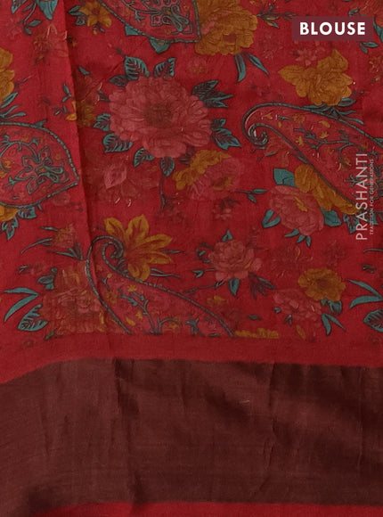 Pure Tussar silk saree mustard yellow and red with allover zari checked pattern and zari woven border