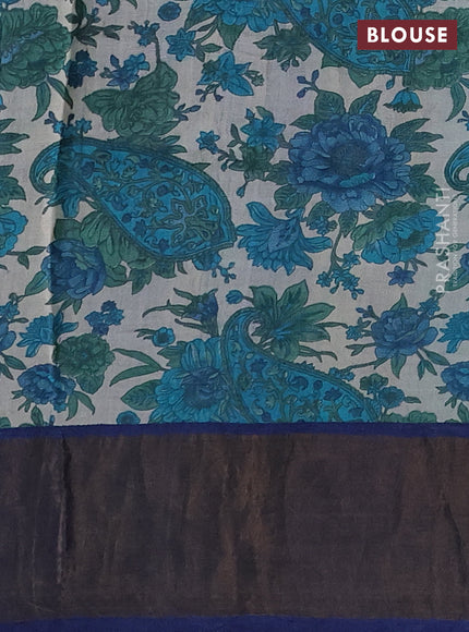 Pure Tussar silk saree teal blue and blue with allover zari checked pattern and zari woven border