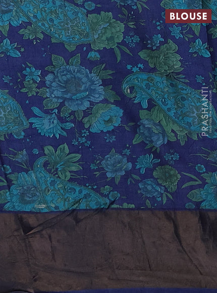 Pure Tussar silk saree dark magenta pink and blue with allover zari checked pattern and zari woven border