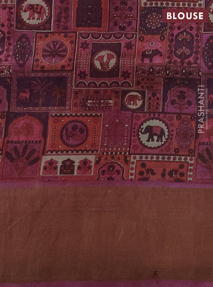 Pure Tussar silk saree grey and pink shade with allover zari checked pattern and zari woven border