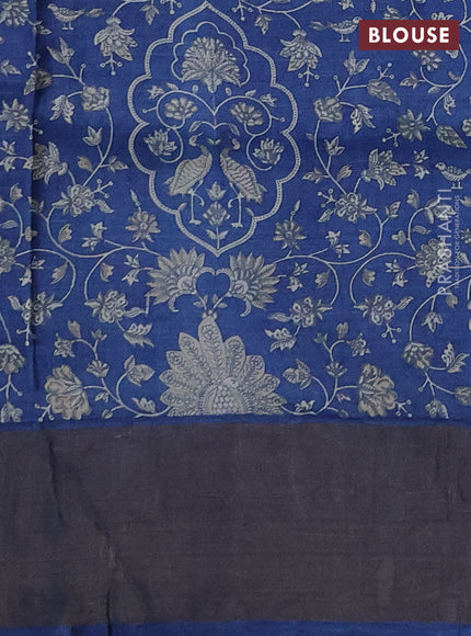 Pure Tussar silk saree green and blue with allover zari checked pattern and zari woven border