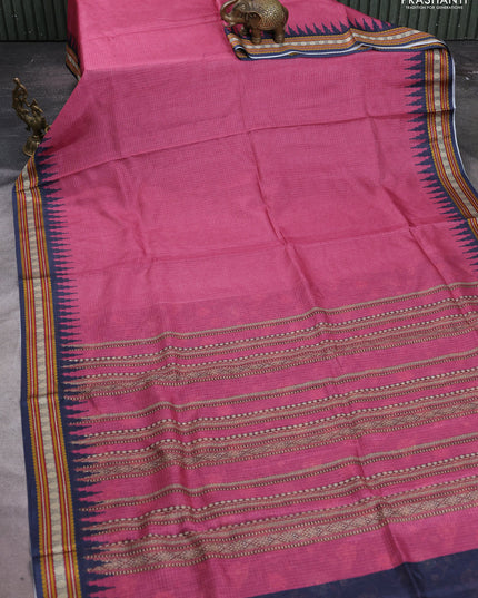 Art kota saree mauve pink and navy blue with plain body and temple design rudhrasha zari woven border