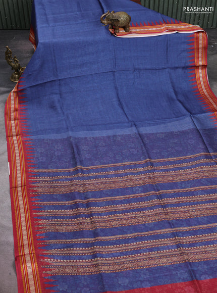 Art kota saree blue and maroon with plain body and temple design rudhrasha zari woven border
