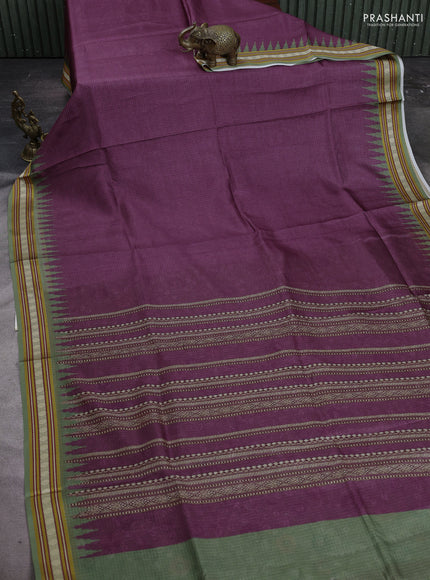 Art kota saree wine shade and sap green with plain body and temple design rudhrasha zari woven border