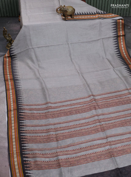 Art kota saree grey and black with plain body and temple design rudhrasha zari woven border
