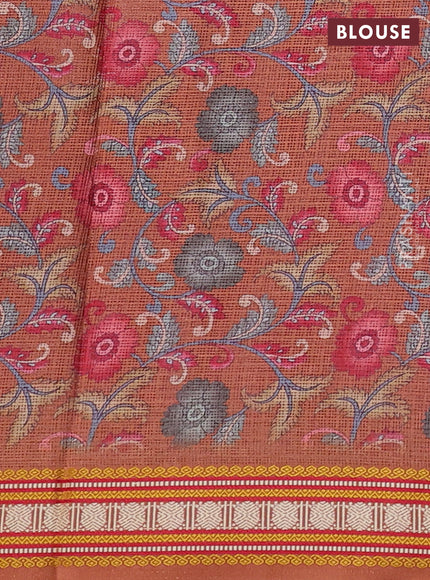 Art kota saree maroon and rustic orange with plain body and temple design rudhrasha zari woven border