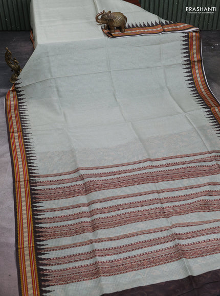 Art kota saree mild pista green and black with plain body and temple design rudhrasha zari woven border