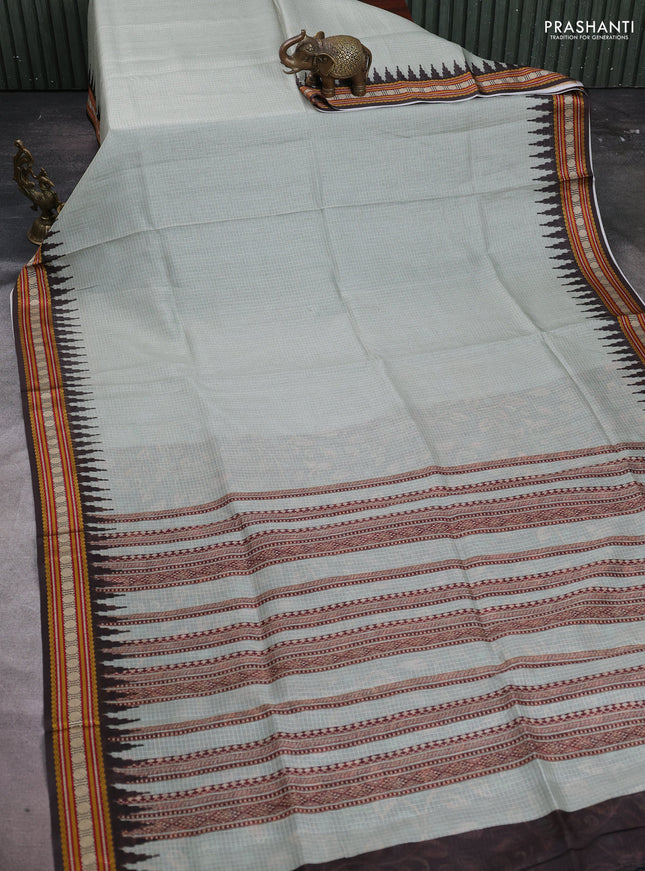Art kota saree mild pista green and black with plain body and temple design rudhrasha zari woven border