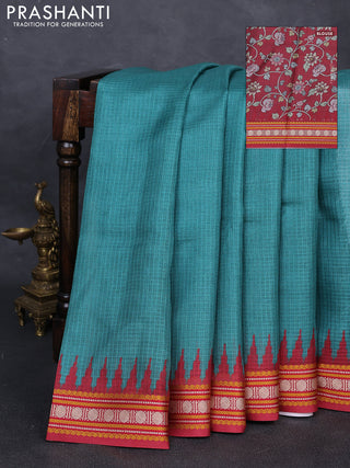 Art kota saree teal green and maroon with plain body and temple design rudhrasha zari woven border