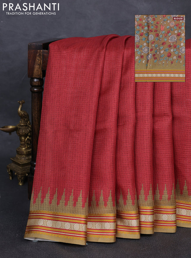 Art kota saree maroon and elaichi green with plain body and temple design rudhrasha zari woven border