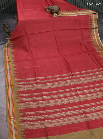 Art kota saree maroon and elaichi green with plain body and temple design rudhrasha zari woven border