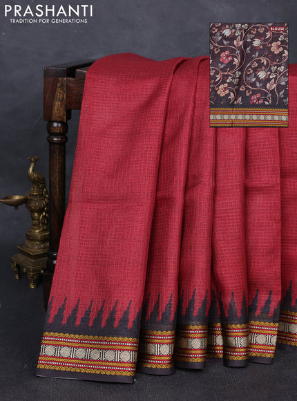 Art kota saree maroon and black with plain body and temple design rudhrasha zari woven border
