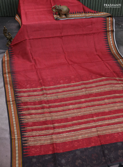 Art kota saree maroon and black with plain body and temple design rudhrasha zari woven border
