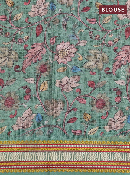Art kota saree beige and green with plain body and temple design rudhrasha zari woven border