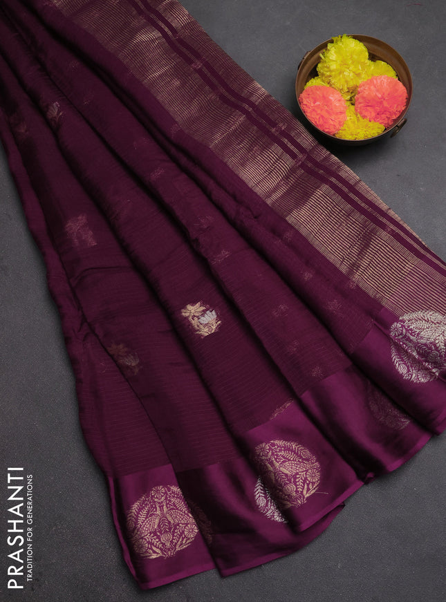Art kota silk saree deep purple with silver & zari woven buttas and zari woven butta border
