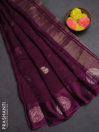 Art kota silk saree deep purple with silver & zari woven buttas and zari woven butta border
