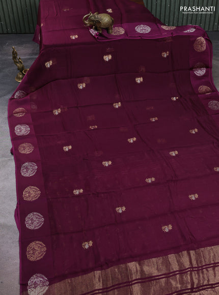 Art kota silk saree deep purple with silver & zari woven buttas and zari woven butta border