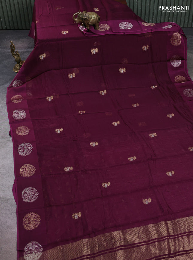 Art kota silk saree deep purple with silver & zari woven buttas and zari woven butta border