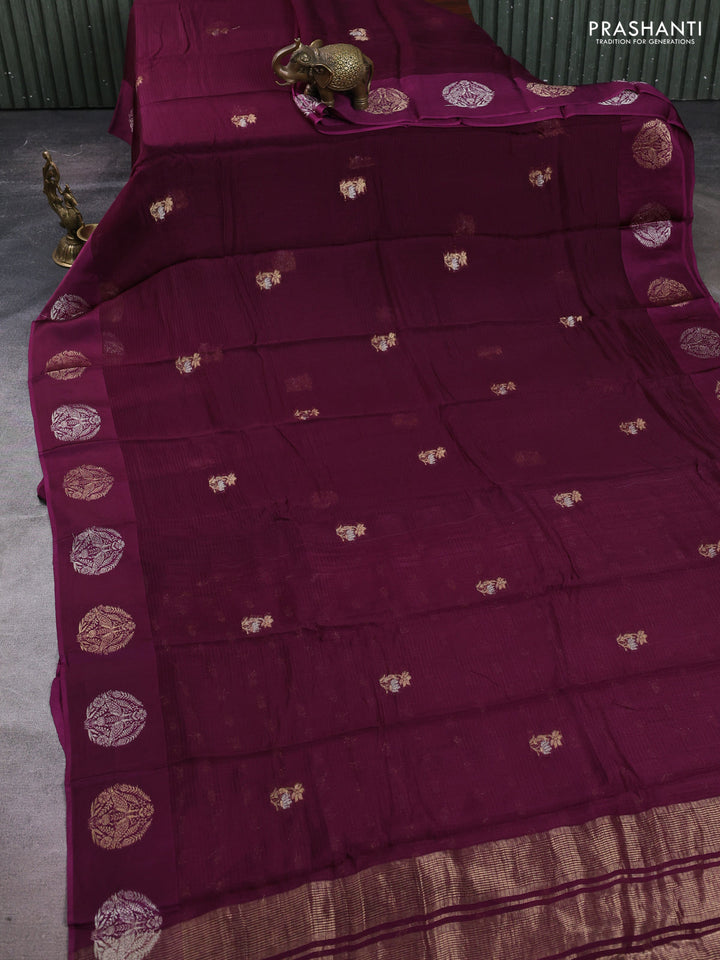 Art kota silk saree deep purple with silver & zari woven buttas and zari woven butta border