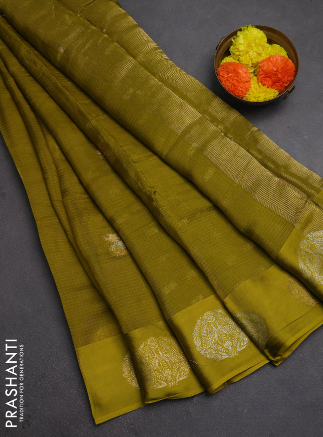 Art kota silk saree light green with silver & zari woven buttas and zari woven butta border