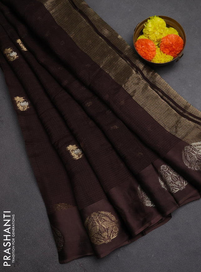 Art kota silk saree coffee brown with silver & zari woven buttas and zari woven butta border