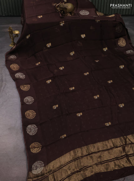 Art kota silk saree coffee brown with silver & zari woven buttas and zari woven butta border