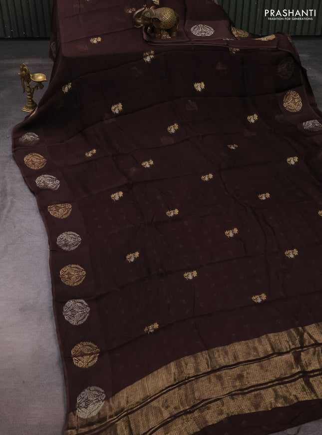 Art kota silk saree coffee brown with silver & zari woven buttas and zari woven butta border