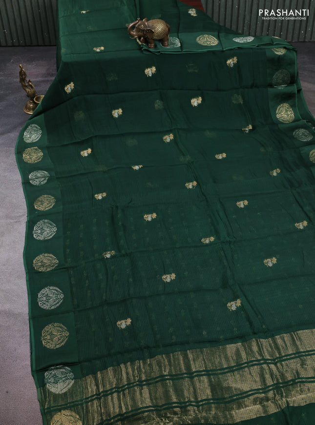 Art kota silk saree green with silver & zari woven buttas and zari woven butta border
