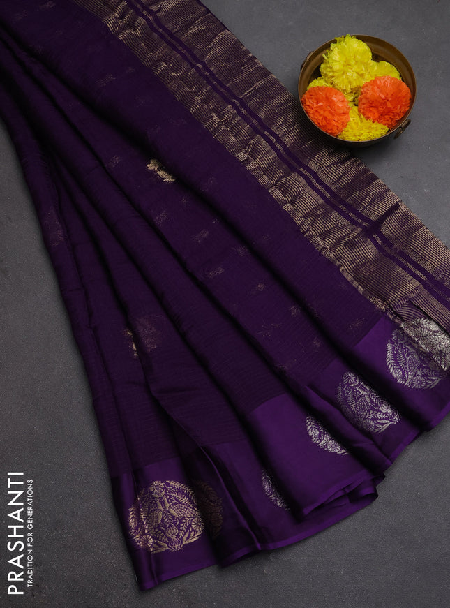 Art kota silk saree violet with silver & zari woven buttas and zari woven butta border