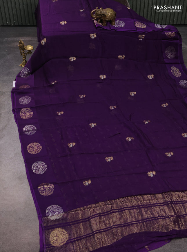 Art kota silk saree violet with silver & zari woven buttas and zari woven butta border