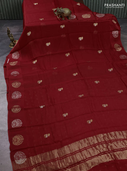Art kota silk saree red with silver & zari woven buttas and zari woven butta border