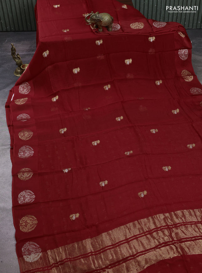 Art kota silk saree red with silver & zari woven buttas and zari woven butta border