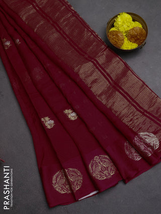 Art kota silk saree dark pink with silver & zari woven buttas and zari woven butta border