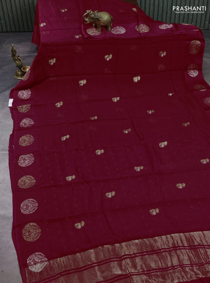 Art kota silk saree dark pink with silver & zari woven buttas and zari woven butta border