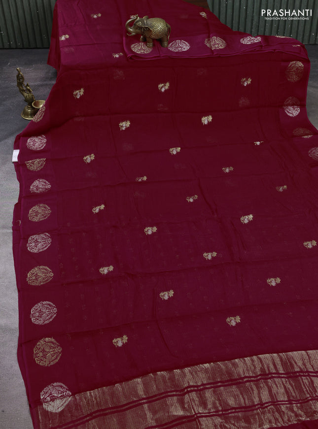 Art kota silk saree dark pink with silver & zari woven buttas and zari woven butta border