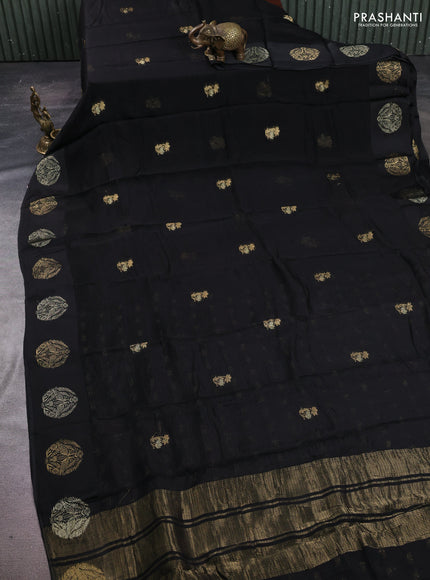Art kota silk saree black with silver & zari woven buttas and zari woven butta border