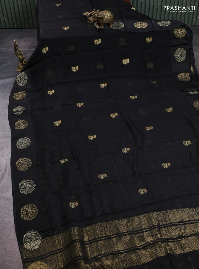 Art kota silk saree black with silver & zari woven buttas and zari woven butta border