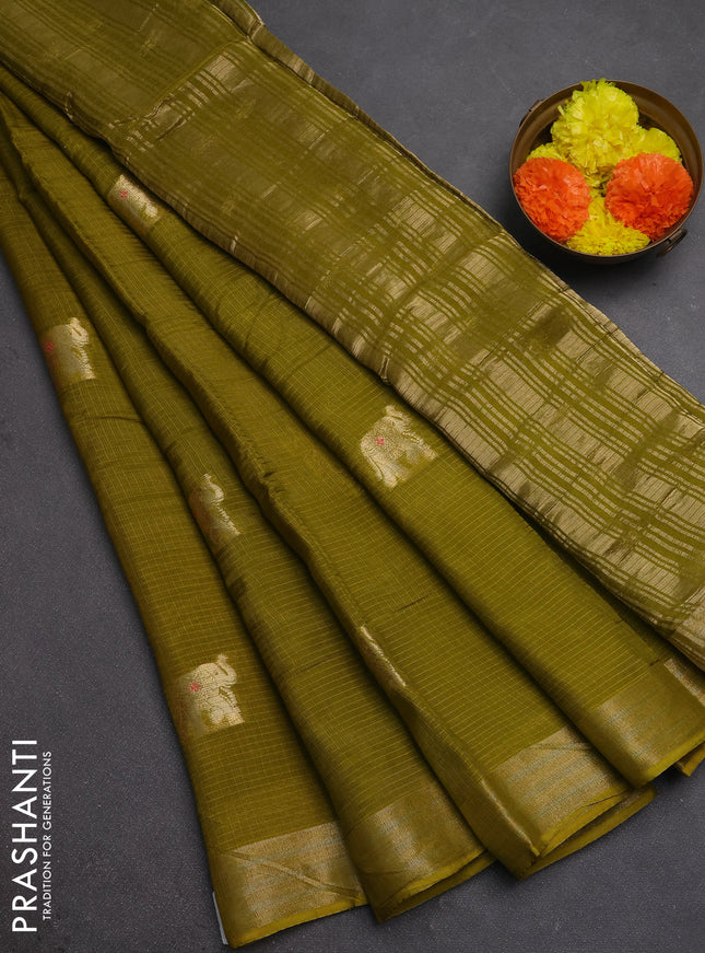Art kota silk saree light green with thread & zari woven buttas and zari woven border