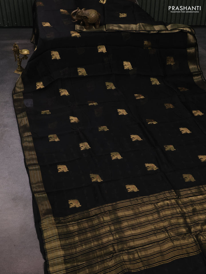Art kota silk saree black with thread & zari woven buttas and zari woven border