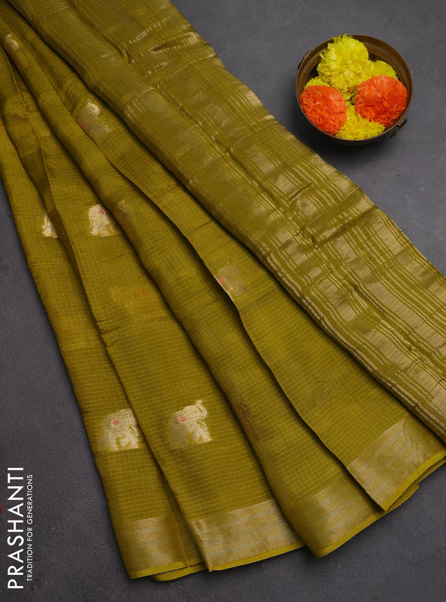 Art kota silk saree light green with thread & zari woven buttas and zari woven border