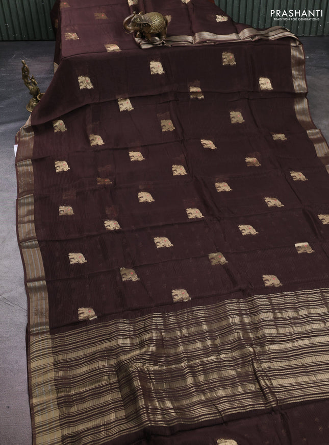 Art kota silk saree coffee brown with thread & zari woven buttas and zari woven border
