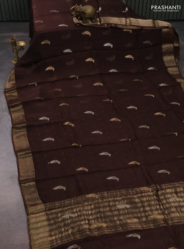 Art kota silk saree brown with thread & zari woven buttas and zari woven border