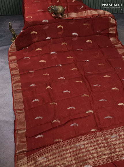 Art kota silk saree rust shade with thread & zari woven buttas and zari woven border
