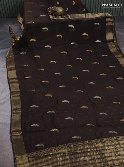 Art kota silk saree coffee brown with thread & zari woven buttas and zari woven border